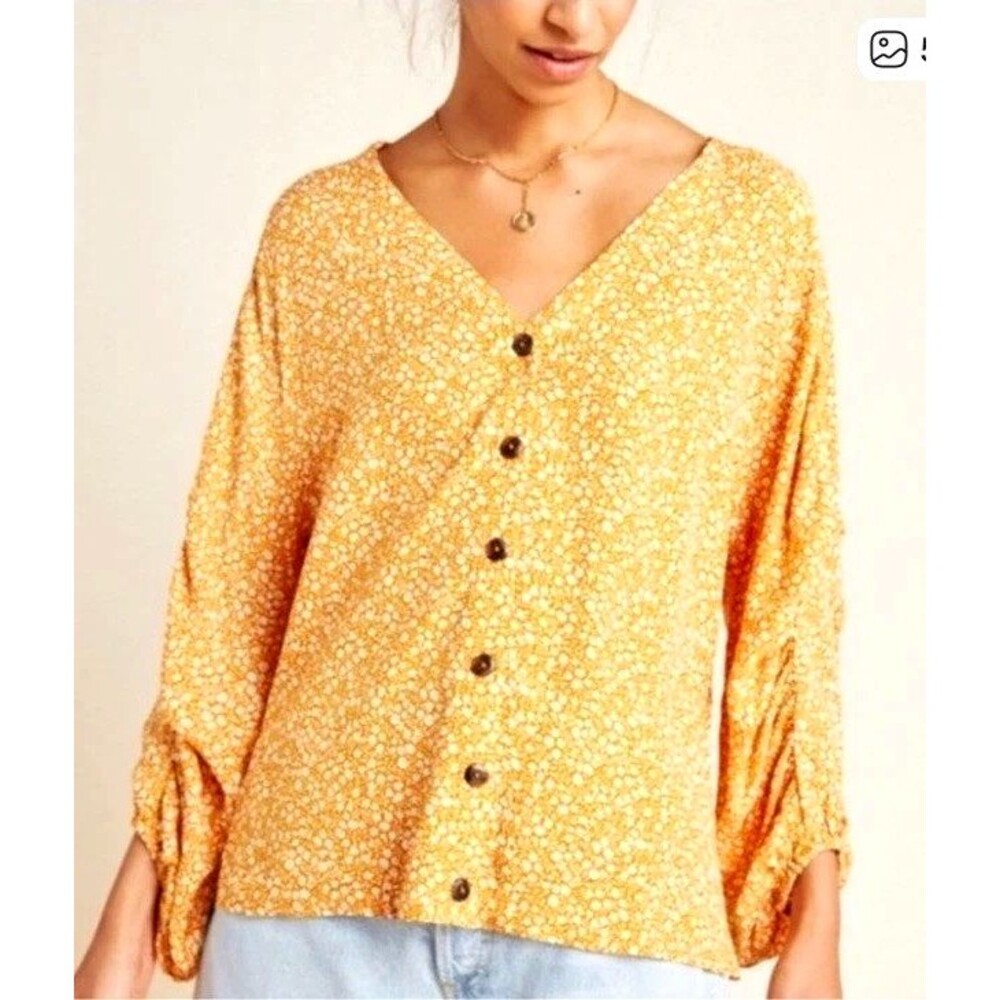 Maeve by Anthropologie Women's Floral Peasant Blouse Medium Orange White Boho